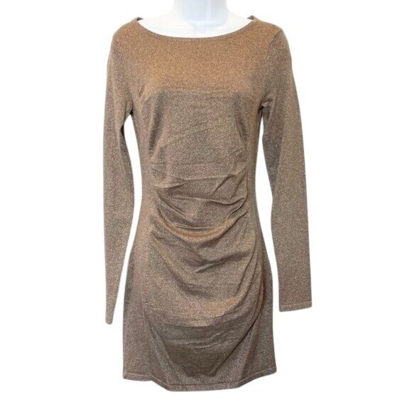 Express Metallic Ruched Sparkle Mini Dress Small Glitter Stretch Holiday Party - Picture 2 of 9